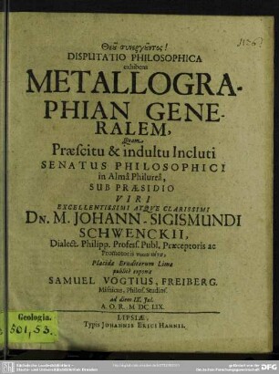 Disputatio philosophica exhibens metallographian generalem