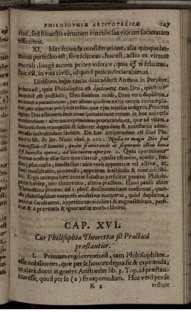 Cap. XVI. Cur Philosophia Theoretica sit Practica praestantior.