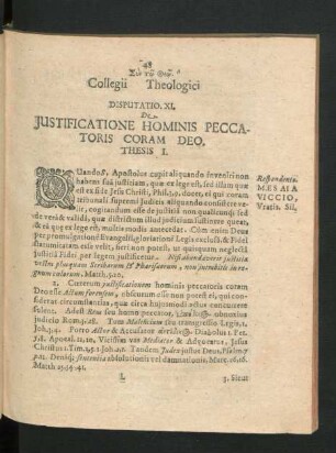 Disputatio XI. De Iustificatione Hominis Peccatoris Coram Deo.