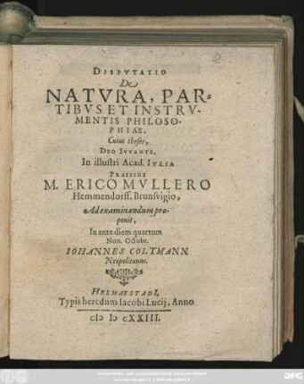 Disputatio De Natura, Partibus Et Instrumentis Philosophiae