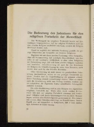 Die Bedeutung des Judentums für den religiösen Fortschritt der Menschheit