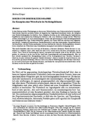 Diskurs und Diskurslexikographie. Zur Konzeption eines Wörterbuchs des Nachkriegsdiskurses