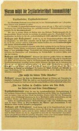 Aufruf der KPD an Textilarbeiter zur Reichstagswahl am 7. Dezember 1924