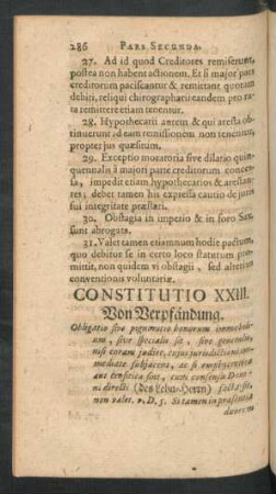 Constitutio XXIII. Von Verpfändung