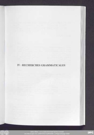 IV - Recherches Grammaticales