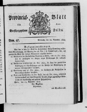 Num. 47, Ausgabe vom 22. November 1820