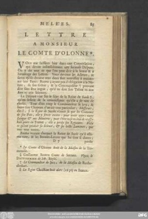 Lettre A Monsieur Le Comte D'Olonne.