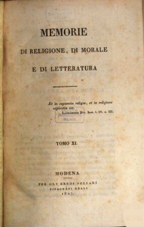 Memorie di religione, di morale e di letteratura, 11. 1827 = Fasc. 31 - 33