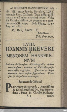 LVIII. Ioannis Breueri ad Menonem Hannekenium