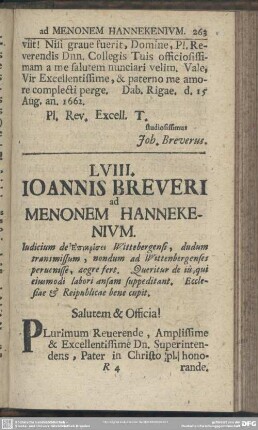 LVIII. Ioannis Breueri ad Menonem Hannekenium