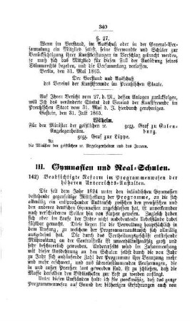 Beabsichtigte Reform im Programmwesen der höheren Unterrichts-Anstalten : [III. Gymnasien und Realschulen]
