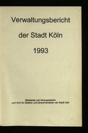 Verwaltungsbericht der Stadt Köln / 1993