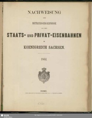1864: Nachweisung der Betriebsergebnisse bei den Staats- und Privat-Eisenbahnen im Königreich Sachsen