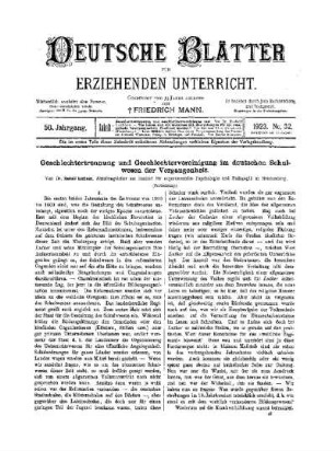 Geschlechtertrennung und Geschlechtervereinigung im deutschen Schulwesen der Vergangenheit : (Fortsetzung)