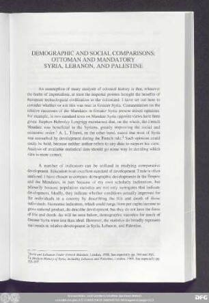 Demographic And Social Comparisons: Ottoman And Mandatory Syria, Lebanon, And Palestine