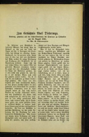 Zum Gedächtnis Adolf Diesterwegs : Vortrag, gehalten auf der Lehrerkonferenz im Seminar zu Ottweiler am 18. August 1890
