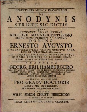 Diss. med. inaug. de anodynis stricte sic dictis
