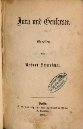 Jura und Genfersee : Novellen