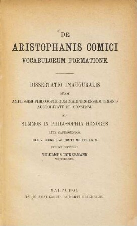 De Aristophanis comici vocabulorum formatione