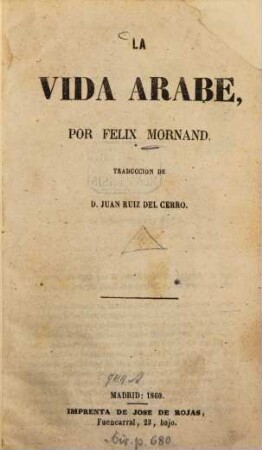 La vida arabe : Traduccion de Juan Ruiz del Cerro