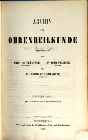 Archiv für Ohrenheilkunde. 3, 3. 1867