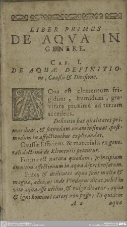 LIBER PRIMUS DE AQVA IN GENERE.