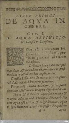LIBER PRIMUS DE AQVA IN GENERE.