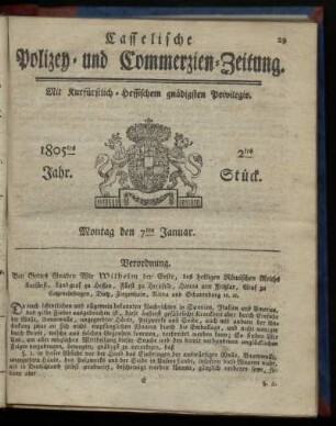2tes Stueck, Montag den 7ten Januar 1805
