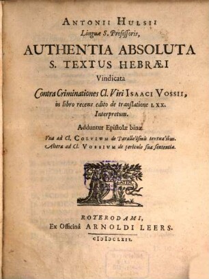 Authentica absoluta S. Textus hebraei