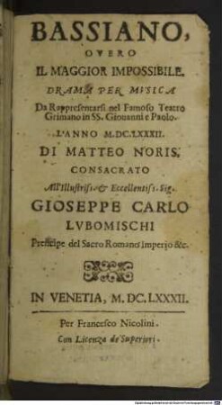 Bassiano, overo il maggior impossibile