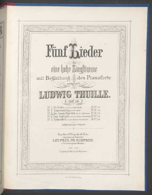 5 Lieder : für 1 hohe Singstimme mit Begl. d. Pianoforte ; op. 19, 3. Des Narren Regenlied (Bierbaum). - 5 S.