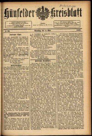 Erste Ausgabe vom Dienstag, den 04. Mai 1897.