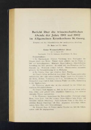 Erster Wissenschaftlicher Abend am 12. Januar 1901.