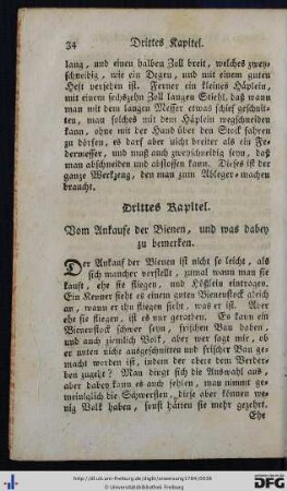 Drittes Kapitel. Vom Ankaufe der Bienen, und was dabey zu bemerken.