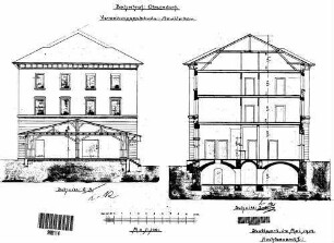 Oberndorf (Neckar): Verwaltungsgebäude mit Anbau Querschnitte,Giebelansicht