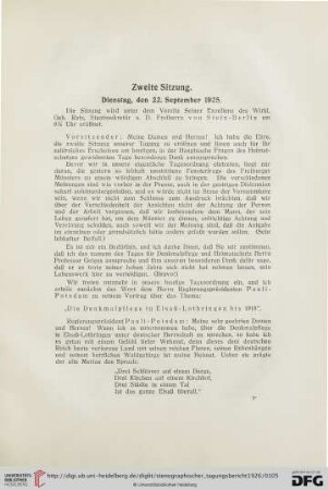 Zweite Sitzung. Dienstag, den 22. September 1925