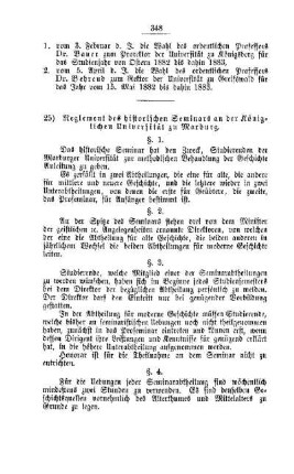 Reglement des historischen Seminars an der Königlichen Universität zu Marburg : [II. Universitäten, technische Hochschulen, etc.]
