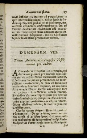 Demensum VIII. Totius Antiquitatis congesta Testimonia pro eadem.