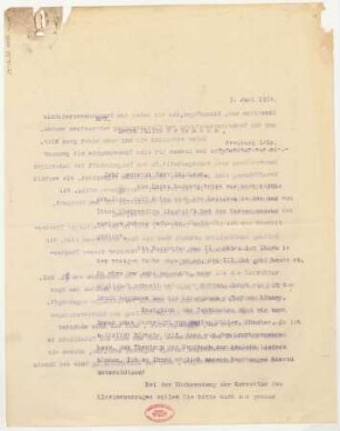 Brief an Julius Weismann : 03.06.1924