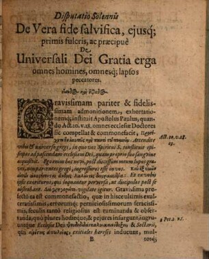 Catholica fides, et solennis disputatio de universali Dei gratia
