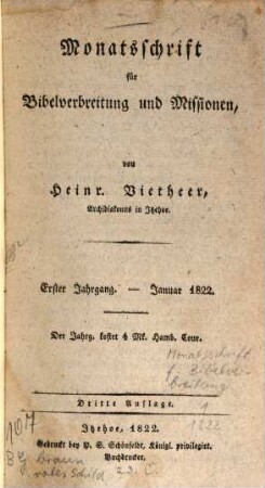 Monatsschrift für Bibelverbreitung und Missionen, 1. 1822