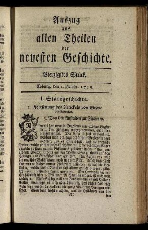 Vierzigstes Stück. Coburg, den 1. Oktobr. 1749.
