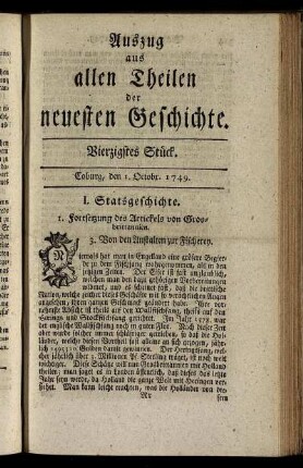 Vierzigstes Stück. Coburg, den 1. Oktobr. 1749.