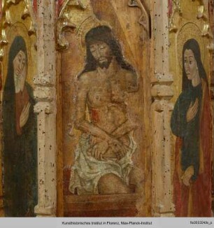 Polyptychon : Predella mit Schmerzensmann und Heiligen