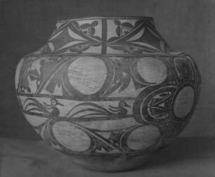 Tongefäß mit bunten Motiven