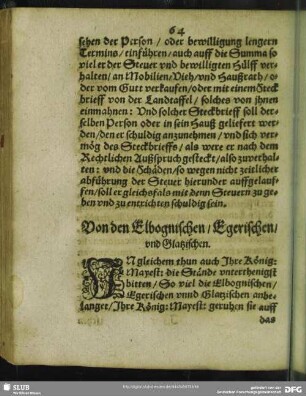 Von den Elbognischen, Egerischen, und Glatzischen