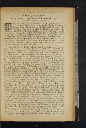 Wie die Insel Helgoland im Jahre 1807 Schleswig-Holstein verloren ging.