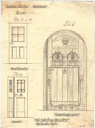 Billing, Hermann; Karlsruhe, Amalienstr. 67; Haus Walter - Türen (Ansichten)