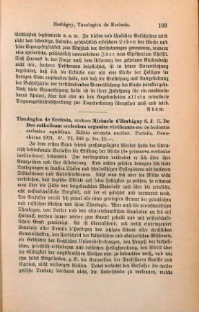 103-104 [Rezension] De deo catholicam ecclesiam organice vivicante seu de hodierna ecclesiam agnitione