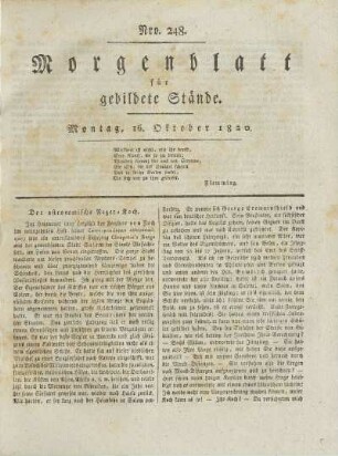 Nro. 248. Montag, 16. Oktober 1820. - Nro. 253. Sonnabend, 21. Oktober 1820.